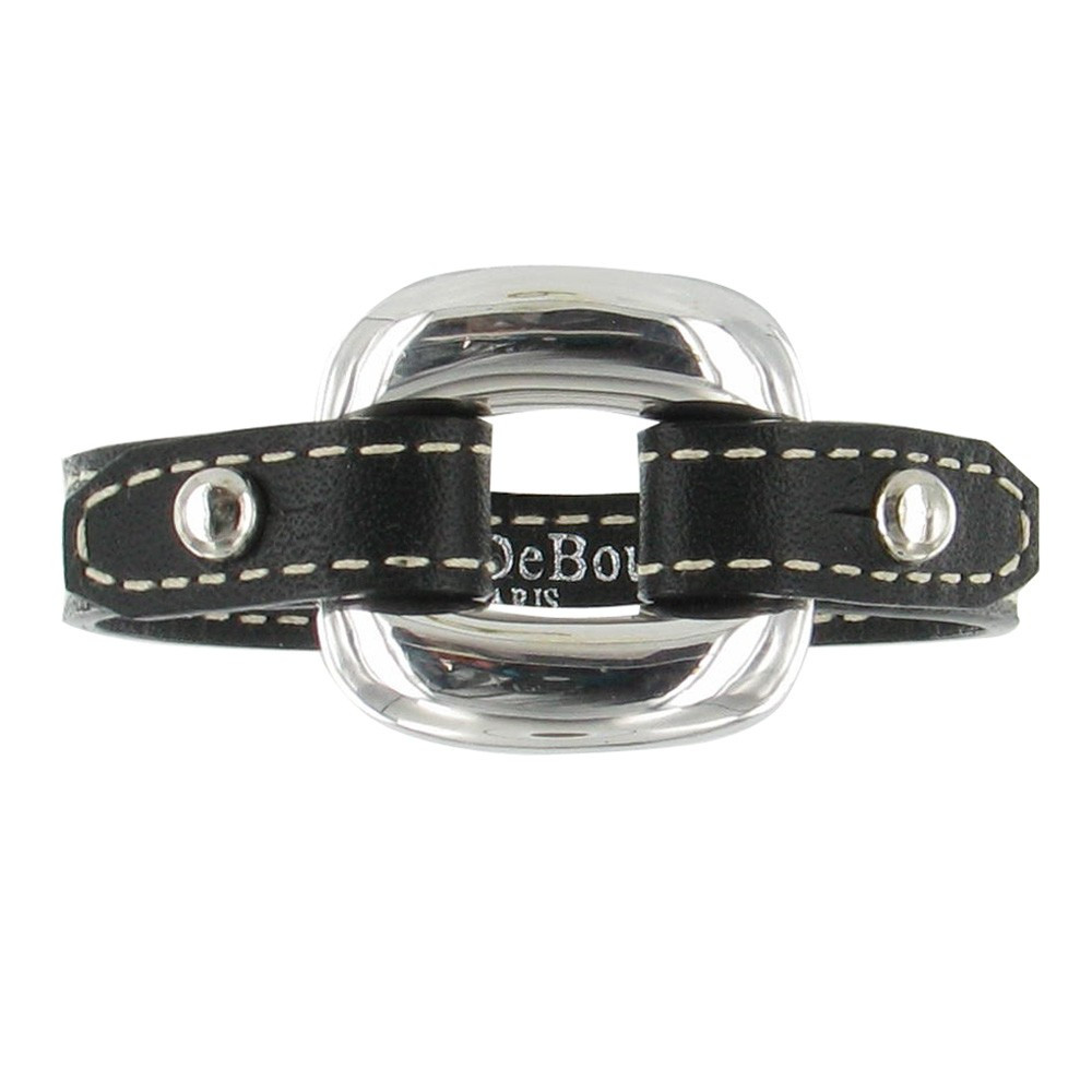 LES POULETTES BIJOUX Bracelet Cuir et Maille Carrée Argent 925 - Noir
