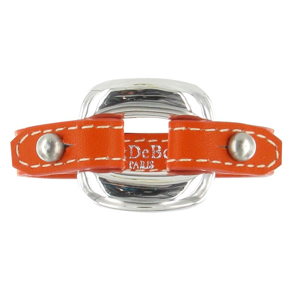 LES POULETTES BIJOUX Bracelet Cuir et Maille Carrée Argent 925 - Orange