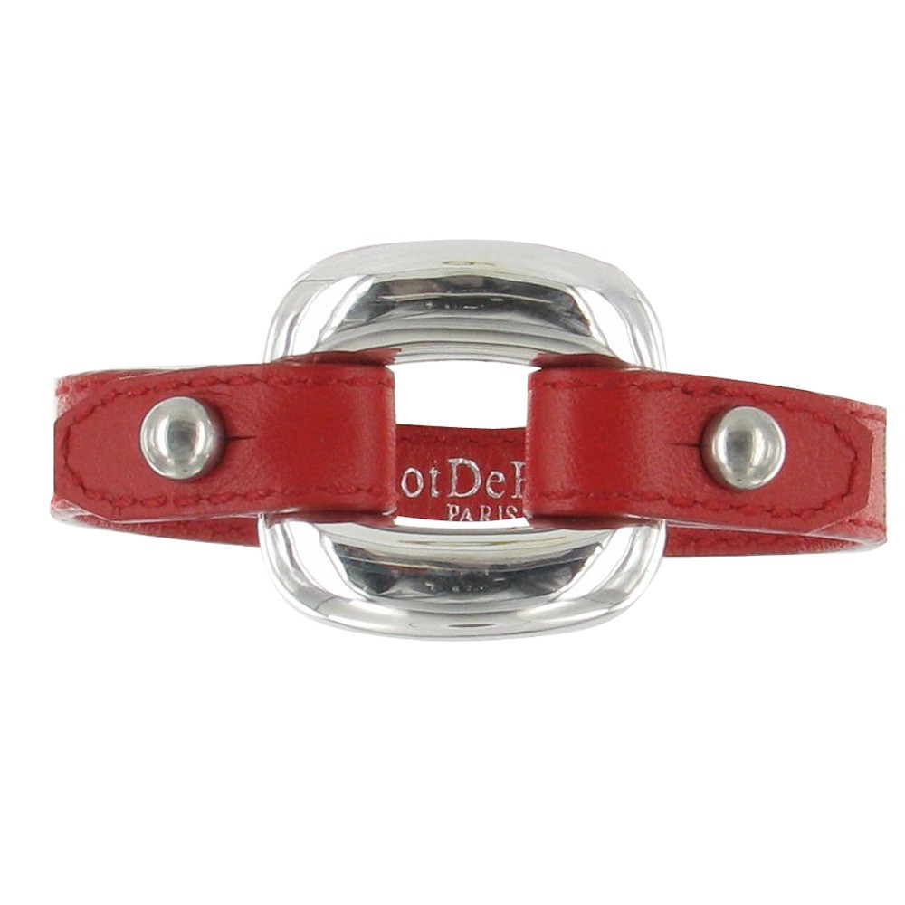 LES POULETTES BIJOUX Bracelet Cuir et Maille Carrée Argent 925 - Rouge