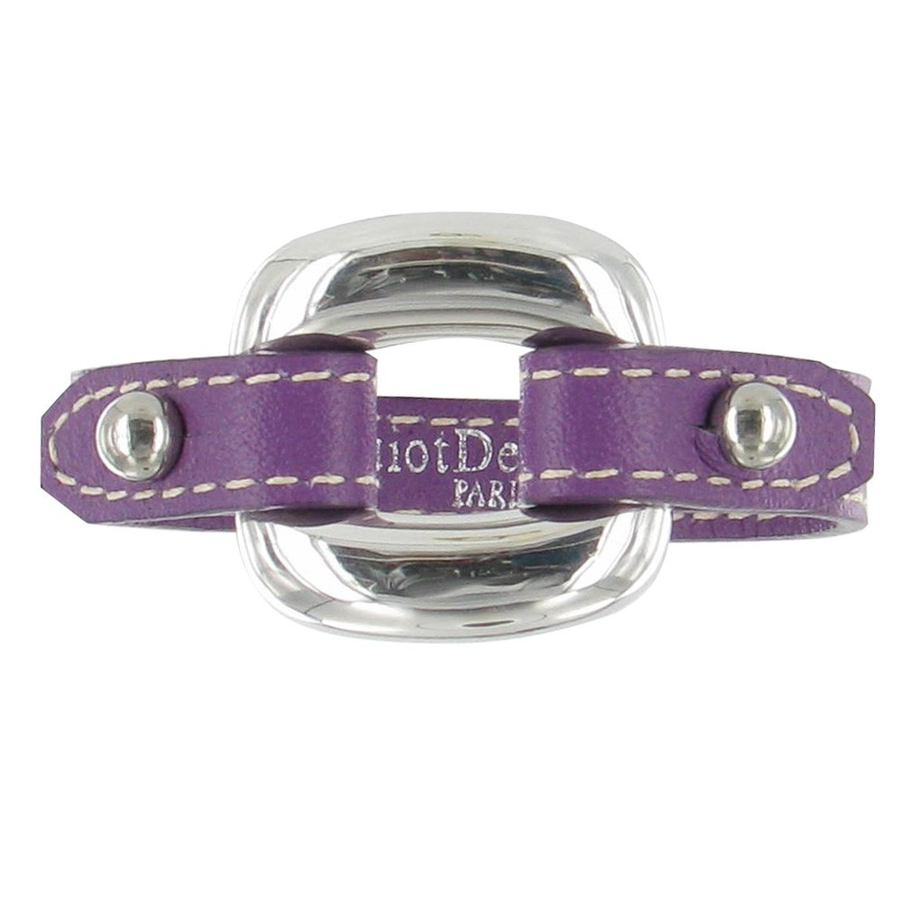 LES POULETTES BIJOUX Bracelet Cuir et Maille Carrée Argent 925 - Violet