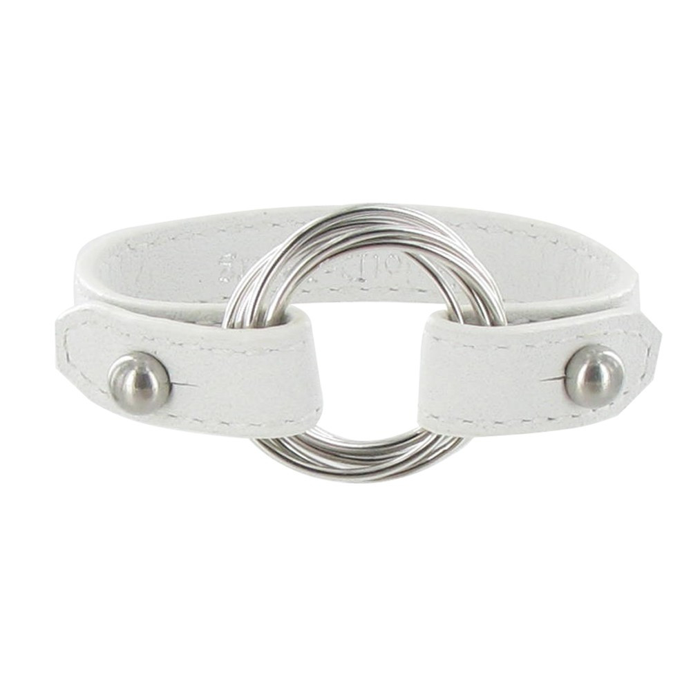 LES POULETTES BIJOUX Bracelet Cuir et 6 Anneaux Argent 925 - Blanc
