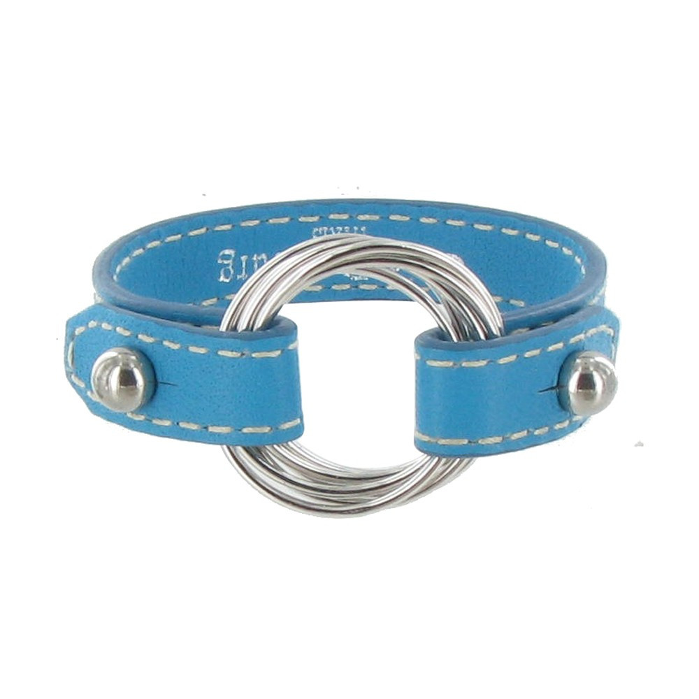LES POULETTES BIJOUX Bracelet Cuir et 6 Anneaux Argent 925 - Turquoise