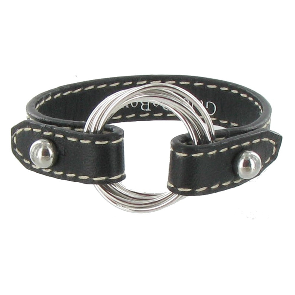 LES POULETTES BIJOUX Bracelet Cuir et 6 Anneaux Argent 925 - Noir