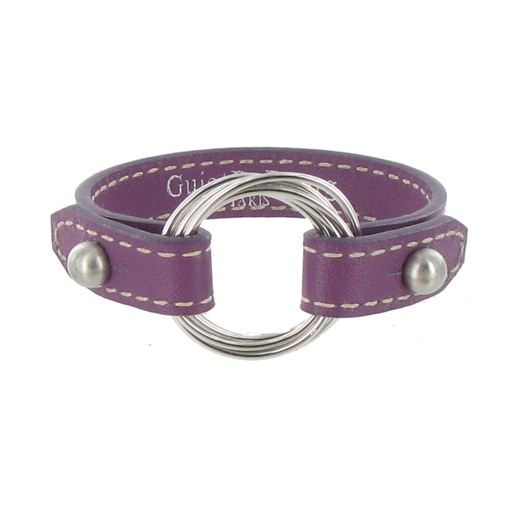 LES POULETTES BIJOUX Bracelet Cuir et 6 Anneaux Argent 925 - Violet