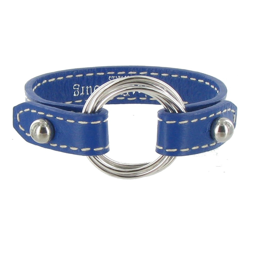 LES POULETTES BIJOUX Bracelet Cuir et 6 Anneaux Argent 925 - Bleu