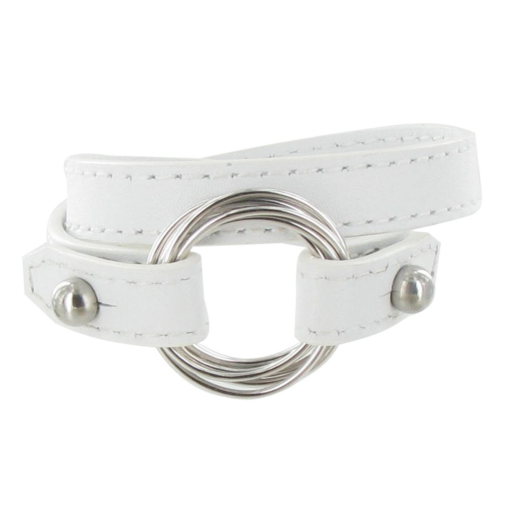LES POULETTES BIJOUX Bracelet Double Tour Cuir et 6 Anneaux Argent 925 - Blanc