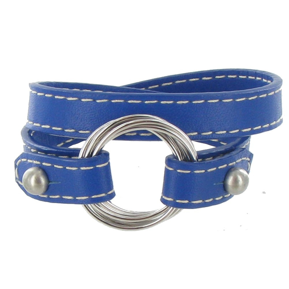LES POULETTES BIJOUX Bracelet Double Tour Cuir et 6 Anneaux Argent 925 - Bleu