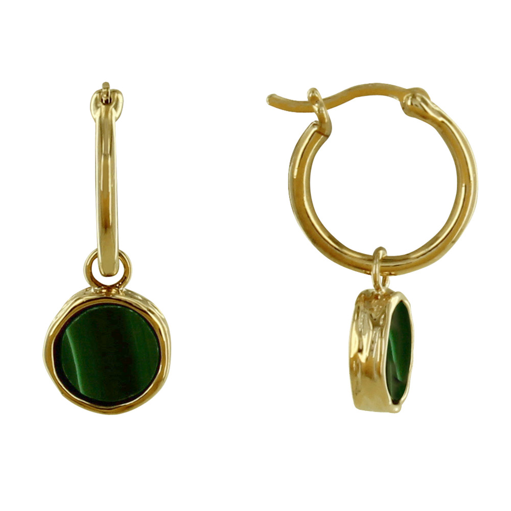 LES POULETTES BIJOUX Boucles d'Oreilles Plaqué Or Mini Créoles Malachite Ronde