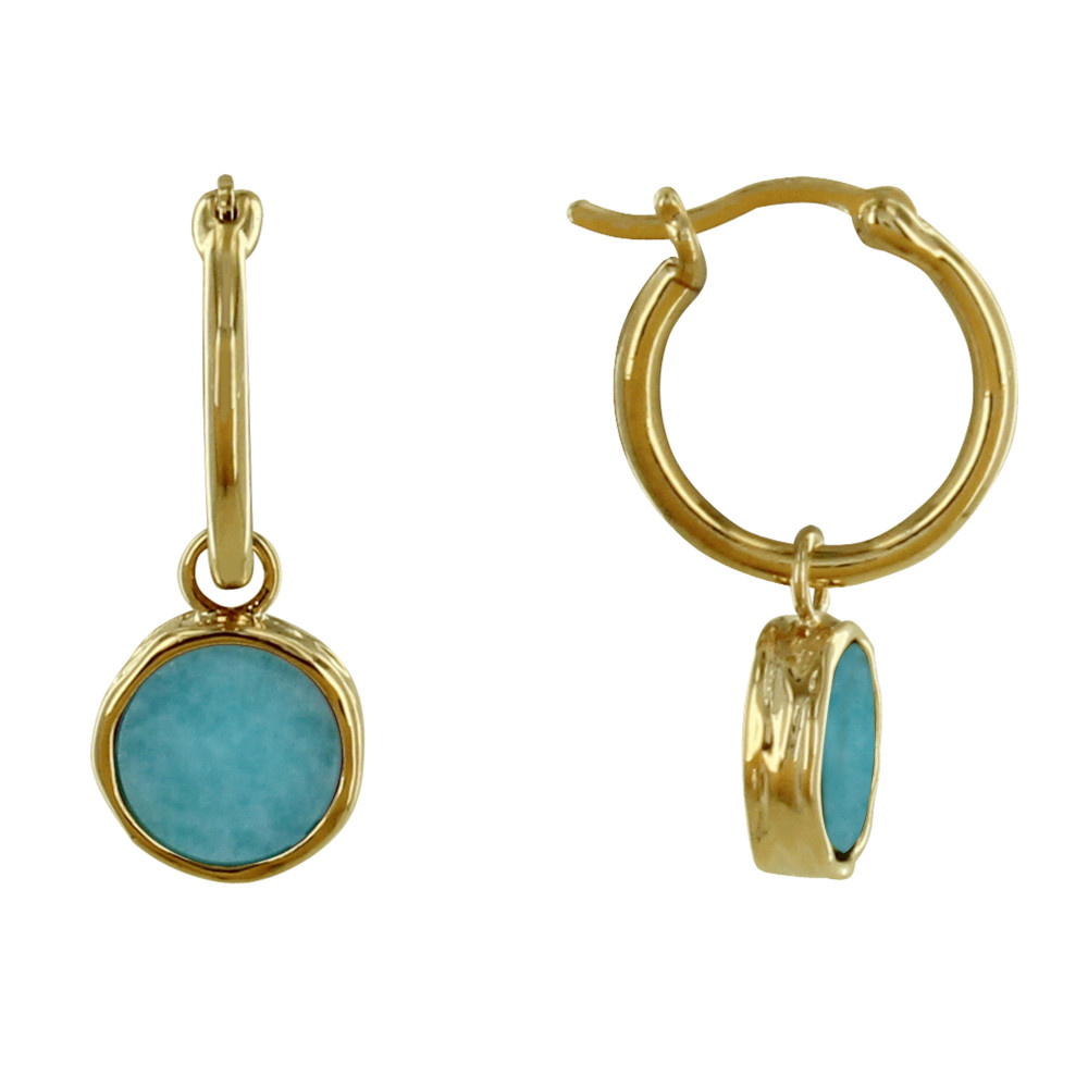 LES POULETTES BIJOUX Boucles d'Oreilles Plaqué Or Mini Créoles Amazonite