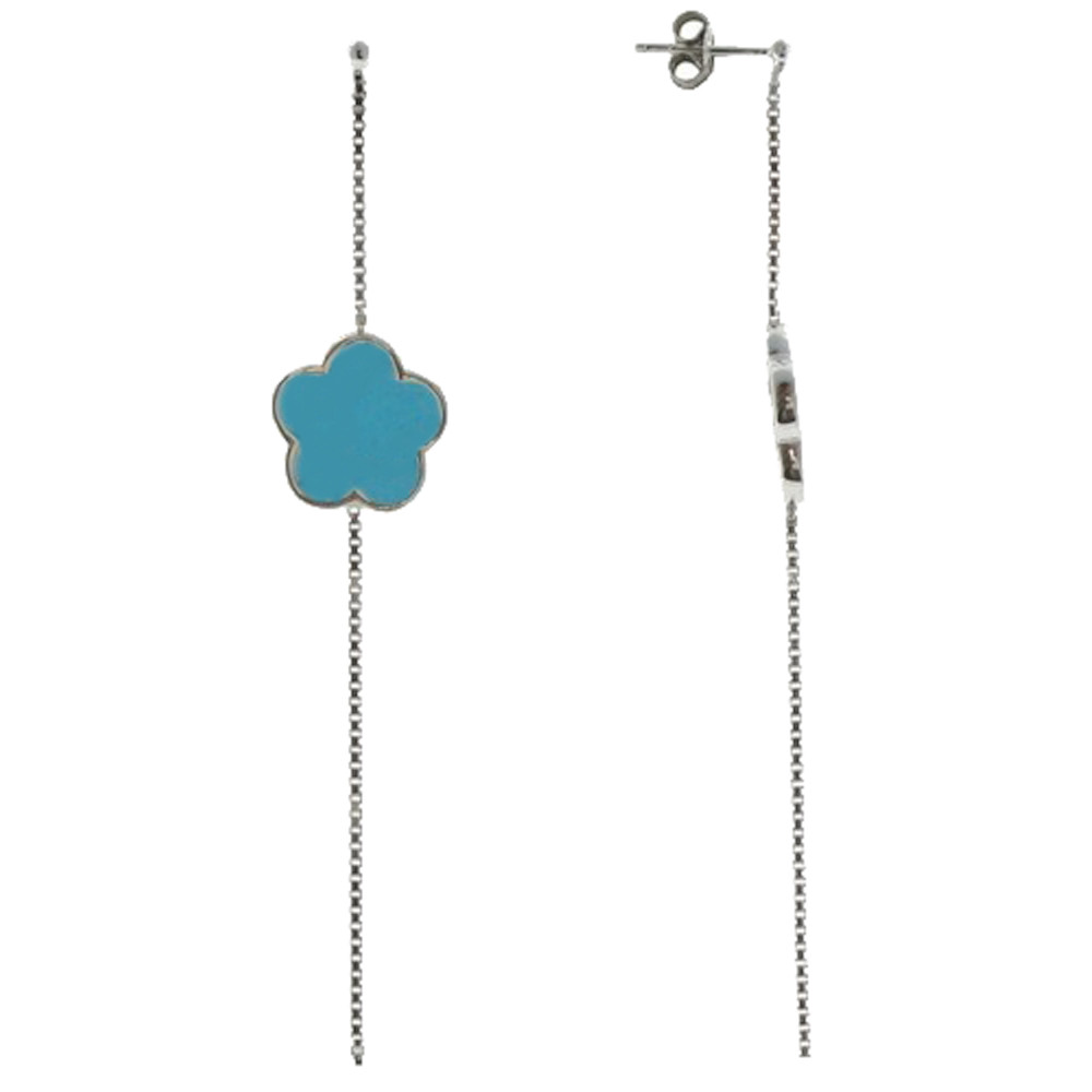 LES POULETTES BIJOUX Boucles d'Oreilles Chance Longues en Argent et Turquoise