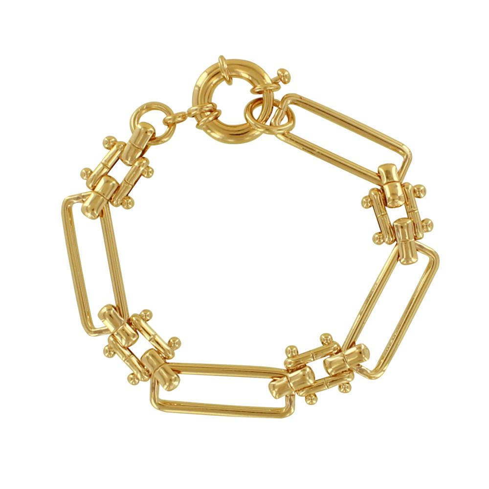 LES POULETTES BIJOUX Bracelet Plaqué Or Mailles Rectangles et Carrés Billes