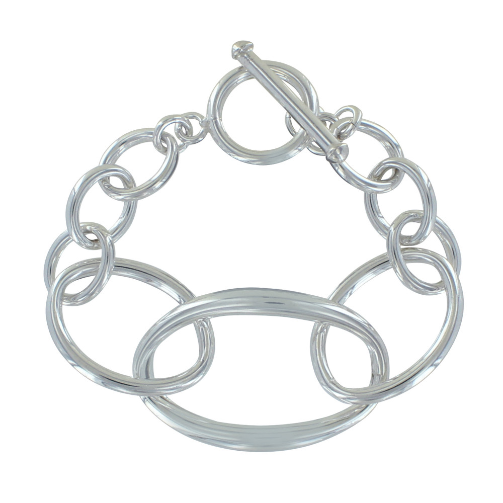 LES POULETTES BIJOUX Bracelet Argent Grosse Gourmette Mailles Ovales Fermoir T