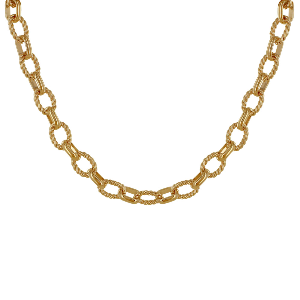 LES POULETTES BIJOUX Collier Plaqué Or Grosses Mailles Ovales Lisses et Torsadées