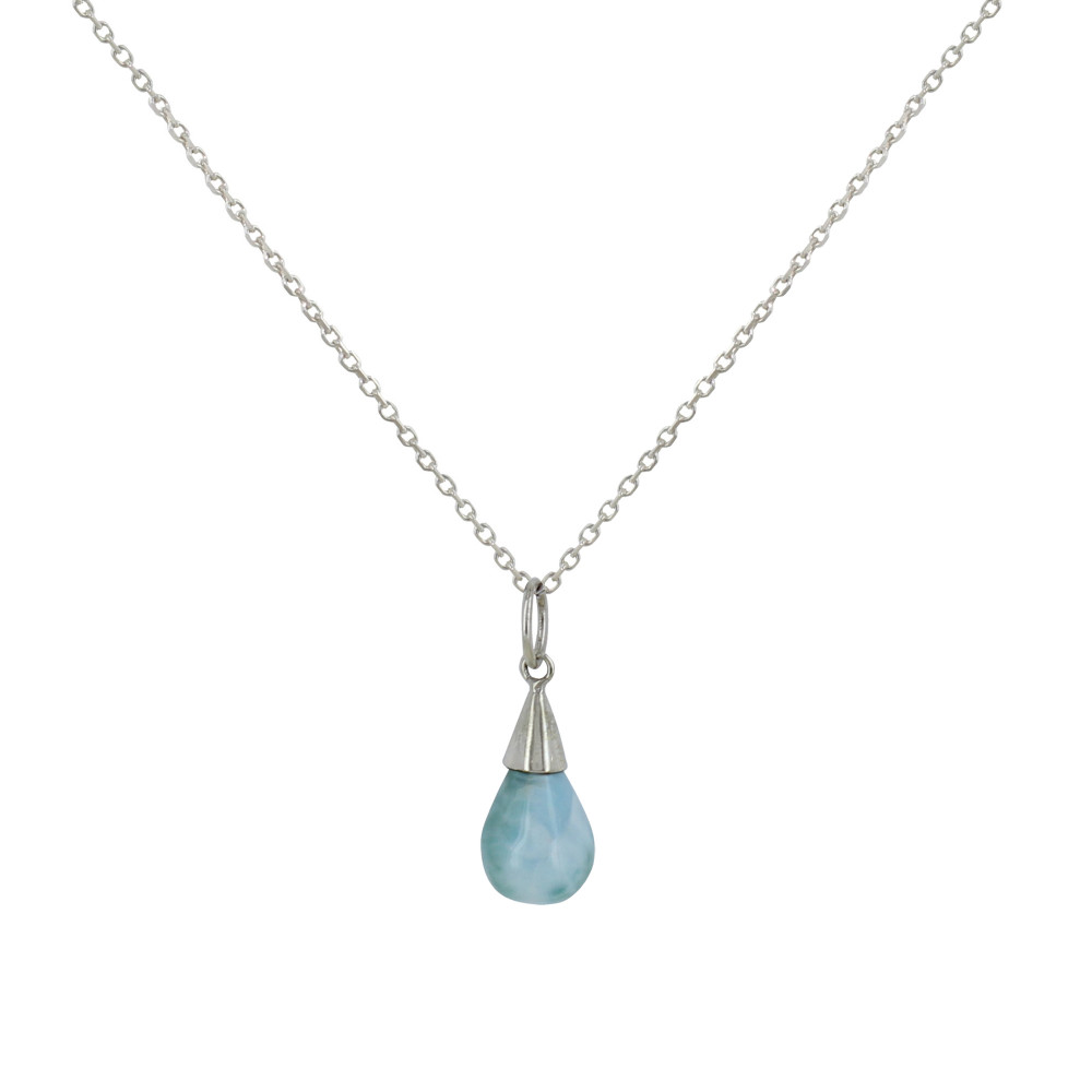 LES POULETTES BIJOUX Collier Chaine Argent Rhodié et Pendentif Petite Goutte de Lari