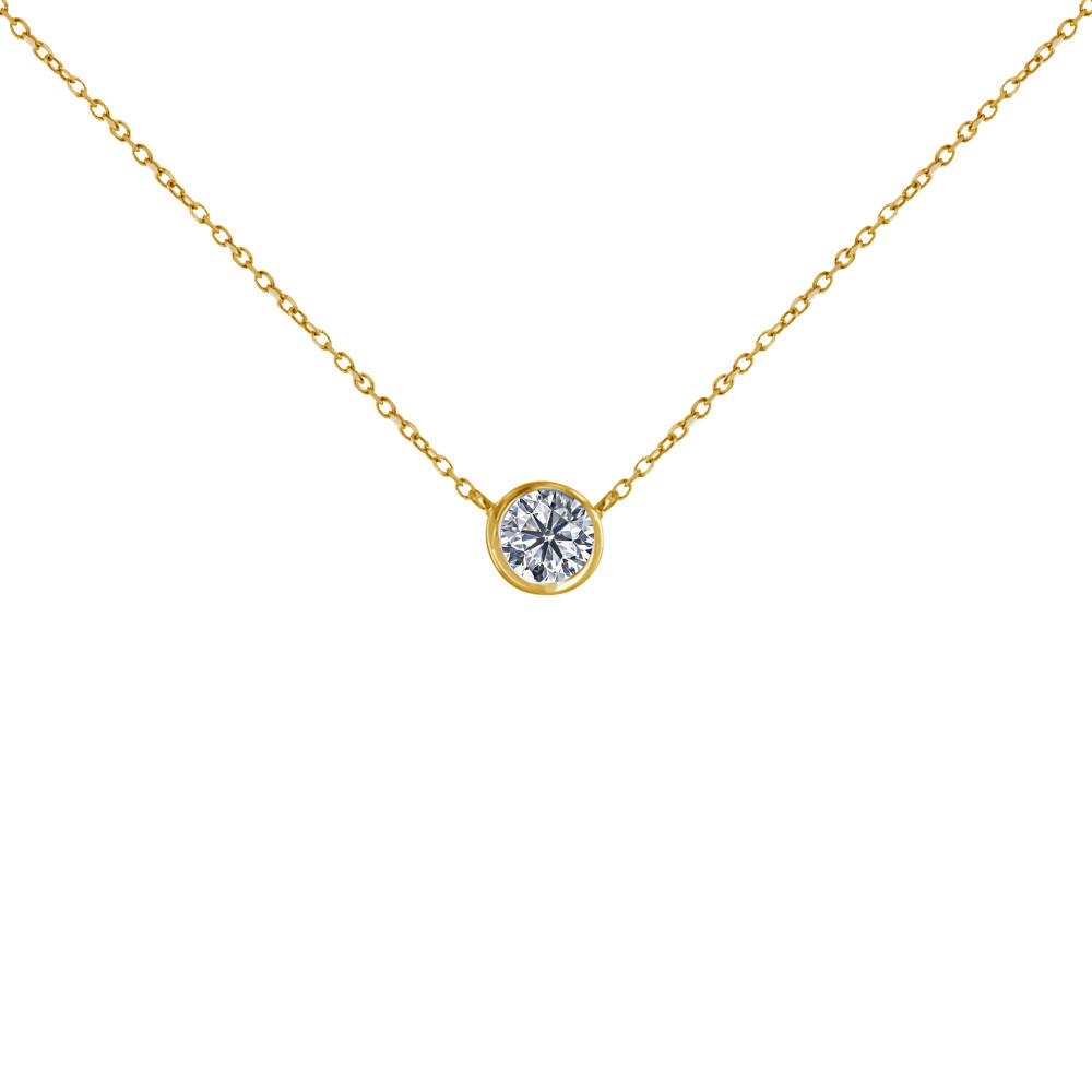 LES POULETTES BIJOUX Collier Plaqué Or Solitaire Serti Clos 5mm