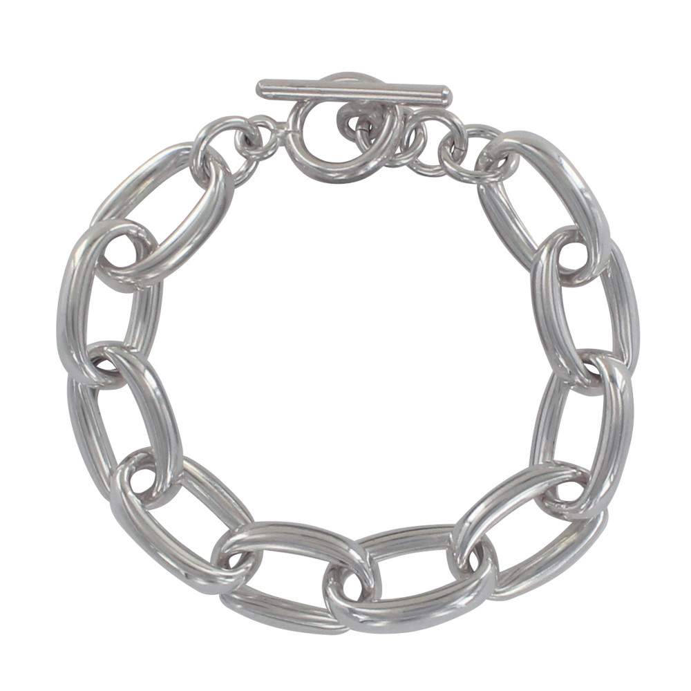 LES POULETTES BIJOUX Bracelet Argent Grosse Gourmette Maillons Ovales Rectangles Fer