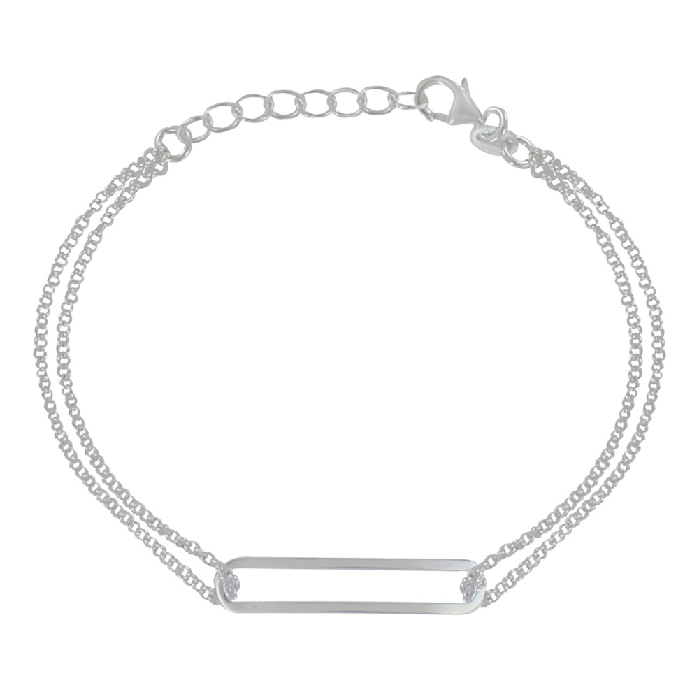 LES POULETTES BIJOUX Bracelet Argent 925 Double Chaines et Rectangle Ajouré