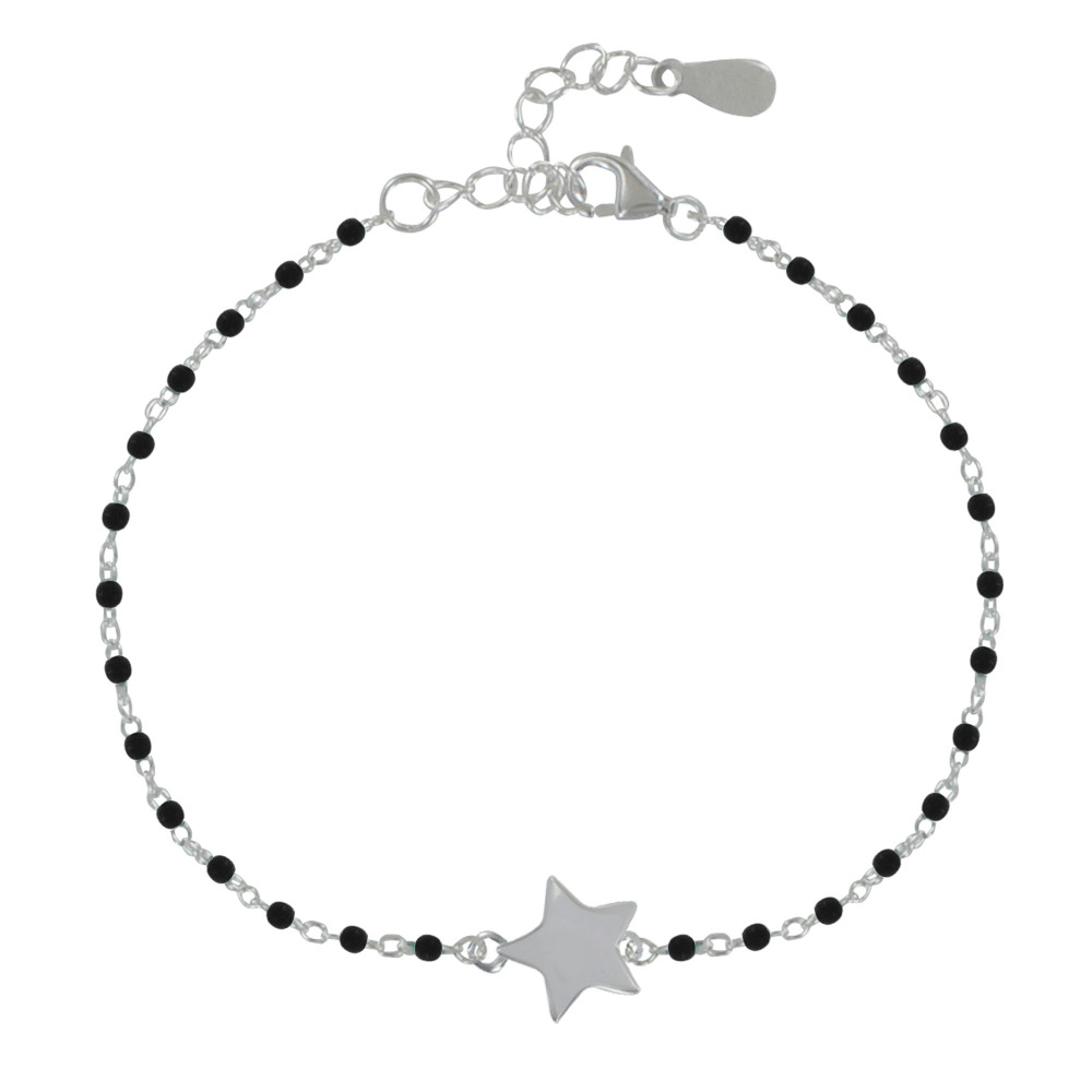 LES POULETTES BIJOUX Bracelet Argent Petites Perles Émaillées et Etoile - Noir