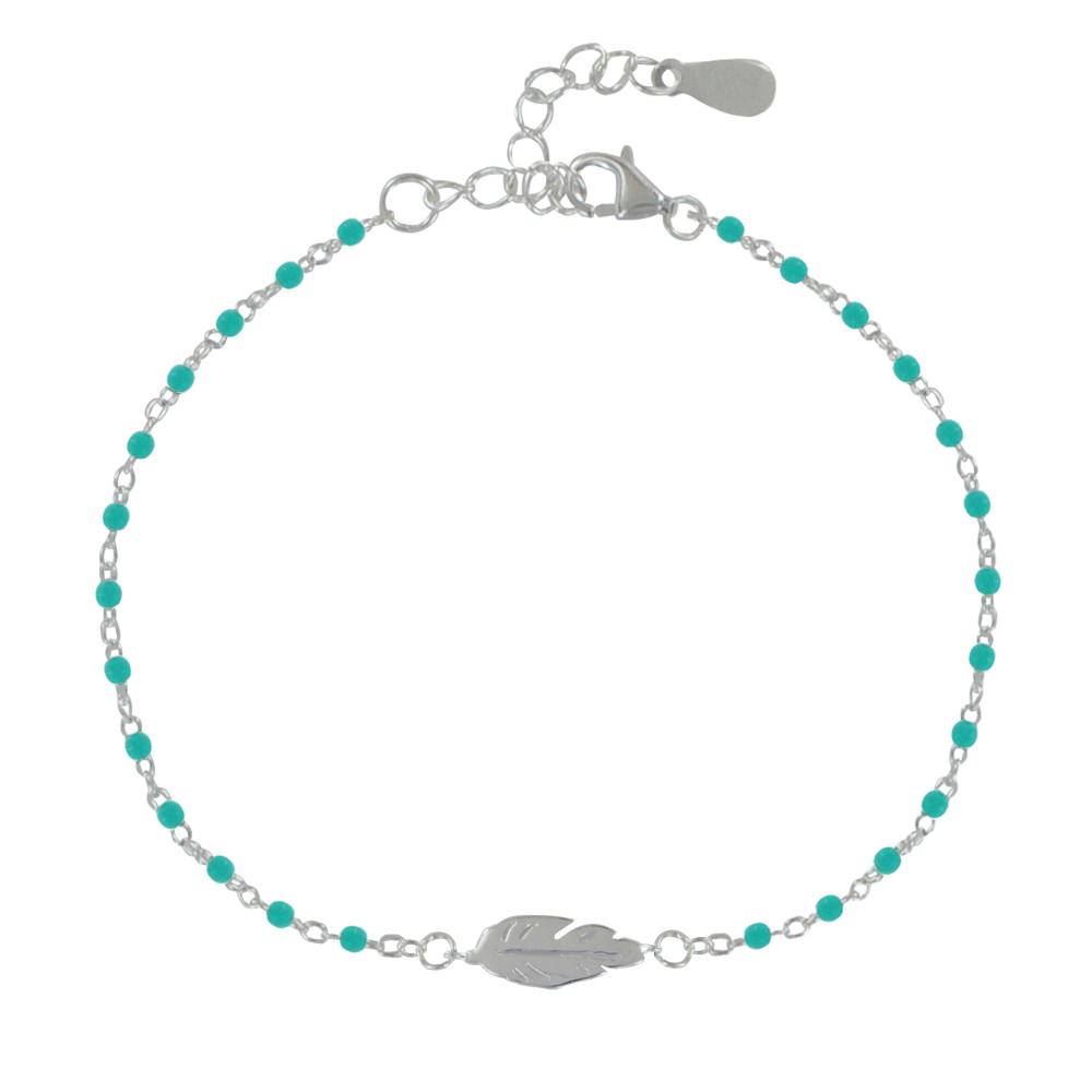LES POULETTES BIJOUX Bracelet Argent Petites Perles Émaillées et Plume