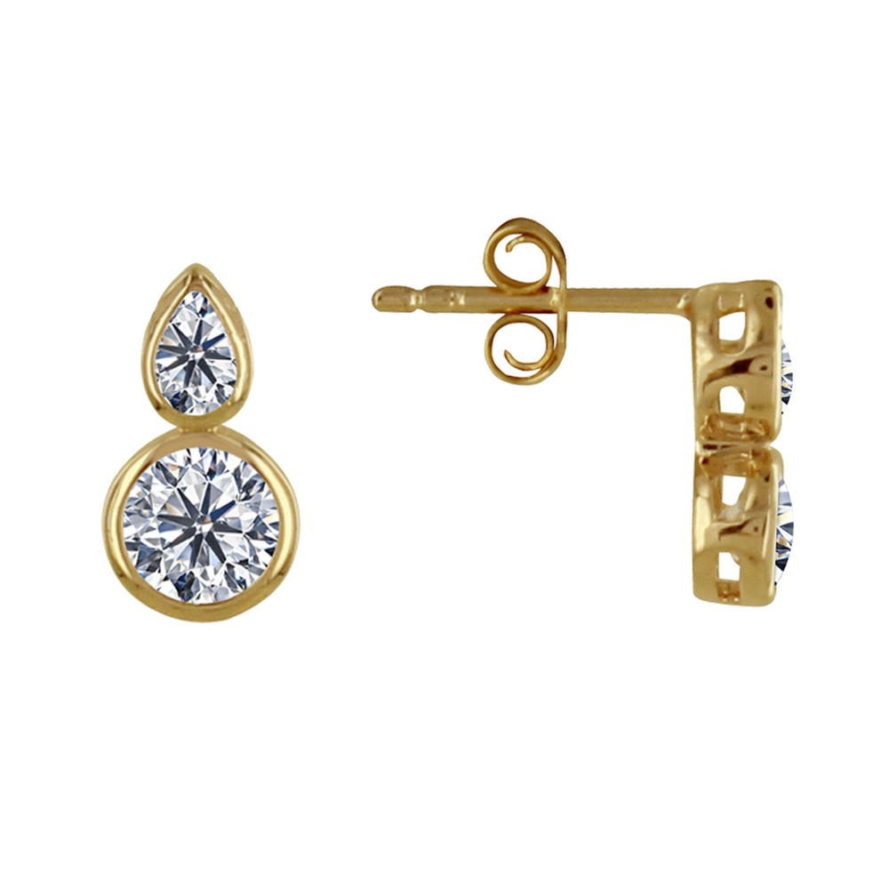 LES POULETTES BIJOUX - Boucles d'Oreilles Plaqué Or Une Goutte et Un Strass Rond