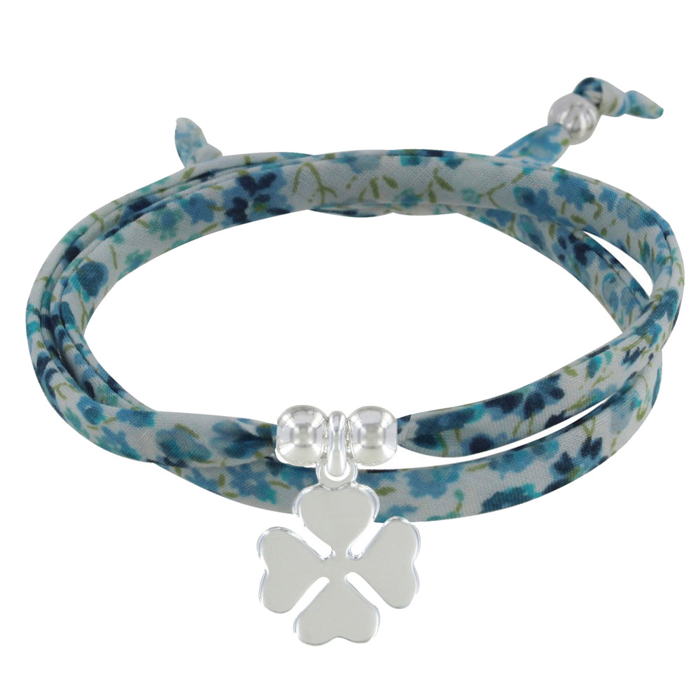 LES POULETTES BIJOUX Bracelet Double Tour Lien liberty et Trèfle Argent 925 - Colors