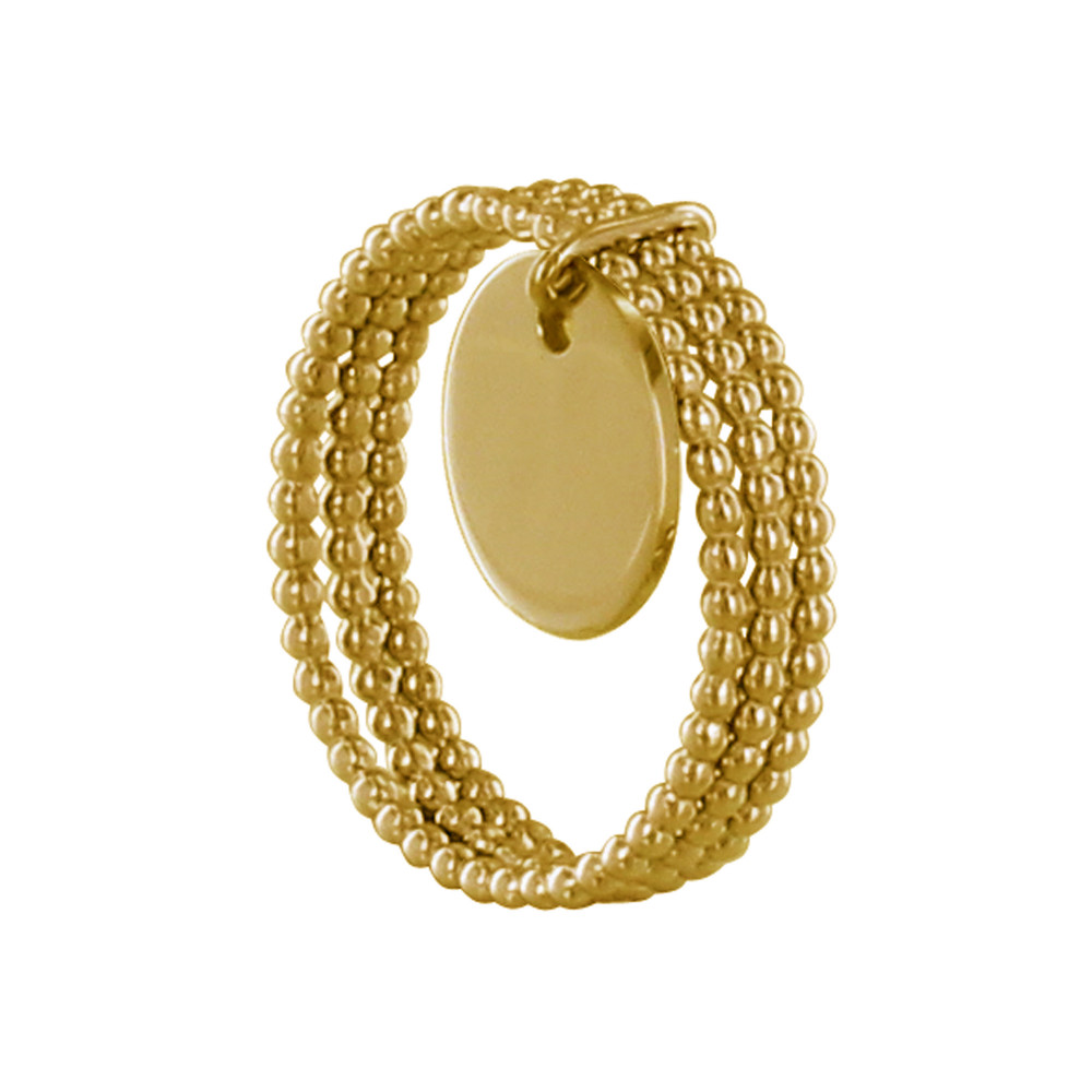 LES POULETTES BIJOUX Bague Plaqué Or Triples Anneaux Billes et Médaille Ronde
