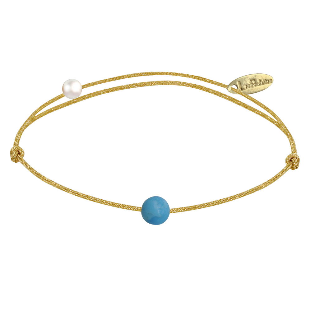 LES POULETTES BIJOUX Bracelet Lien Petite Perle de Turquoise - Or