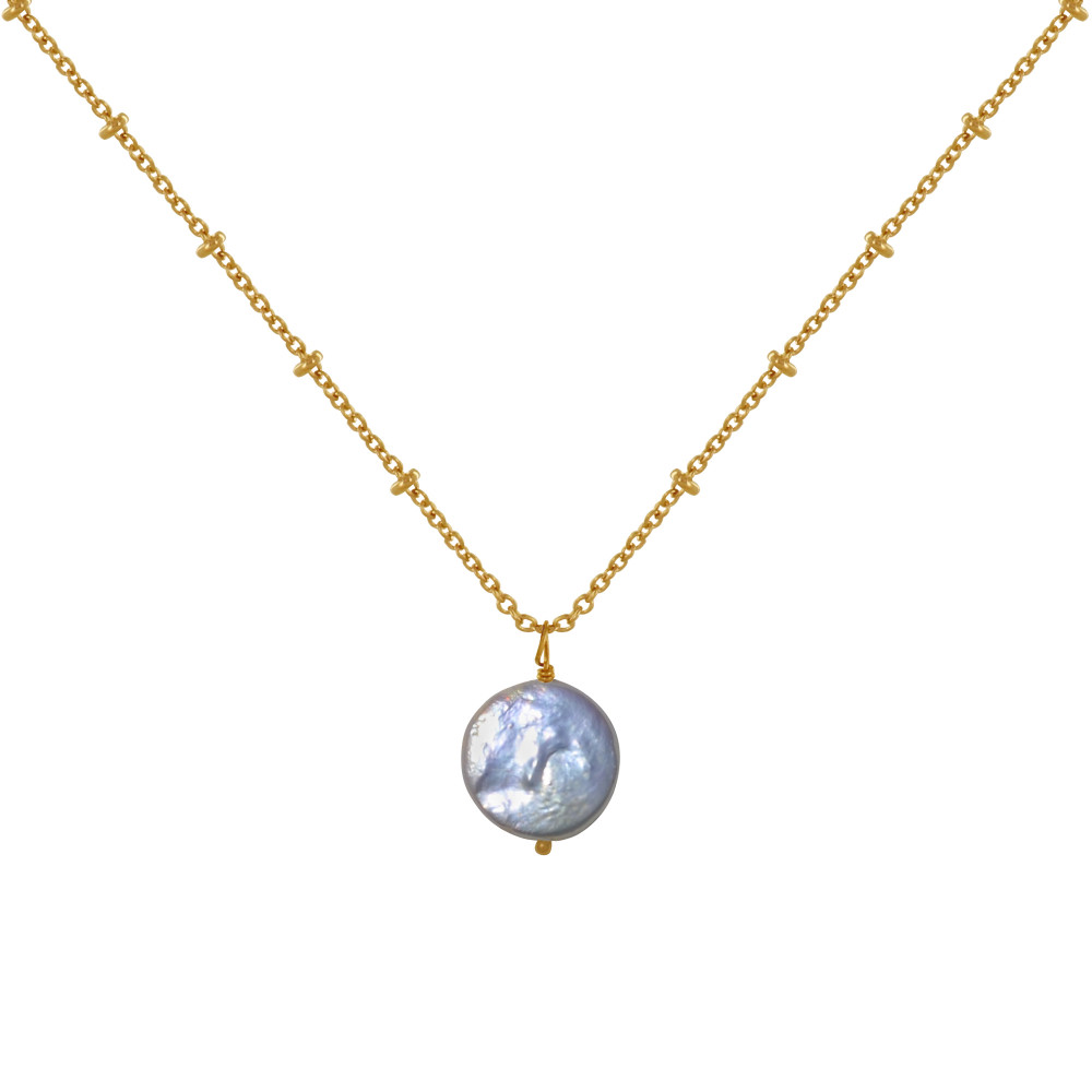 LES POULETTES BIJOUX Collier Plaqué Or Perle de Nacre Plate
