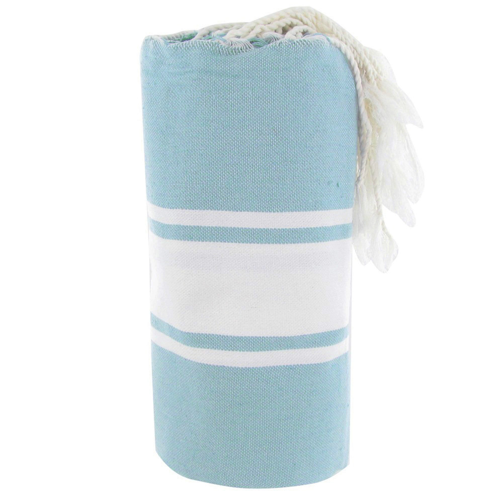 LES POULETTES BIJOUX Fouta Drap Plage et Hammam Coton Couleur Bleu Ciel