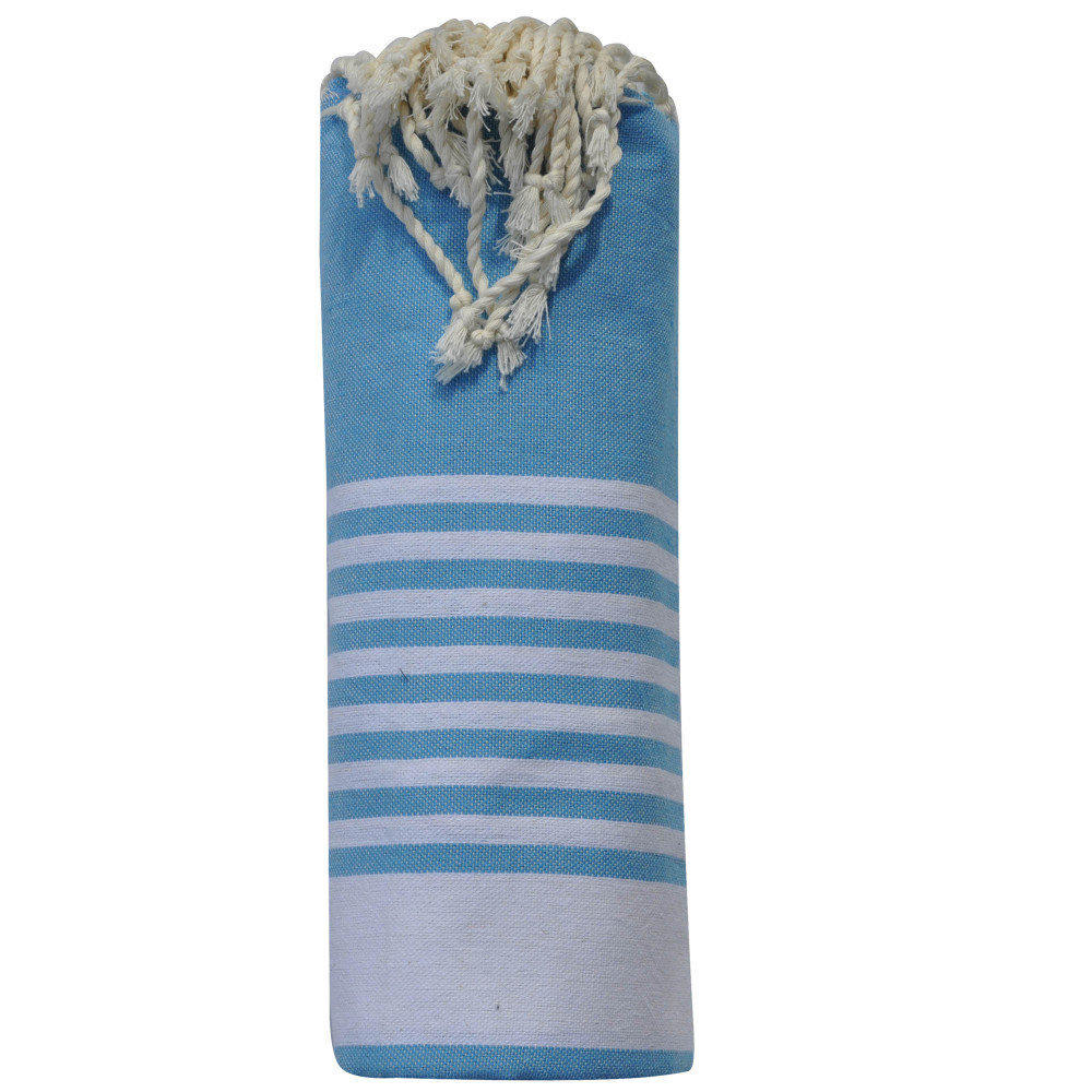 LES POULETTES BIJOUX Fouta Drap Plage et Hammam Coton Turquoise Bande et Petites Ray
