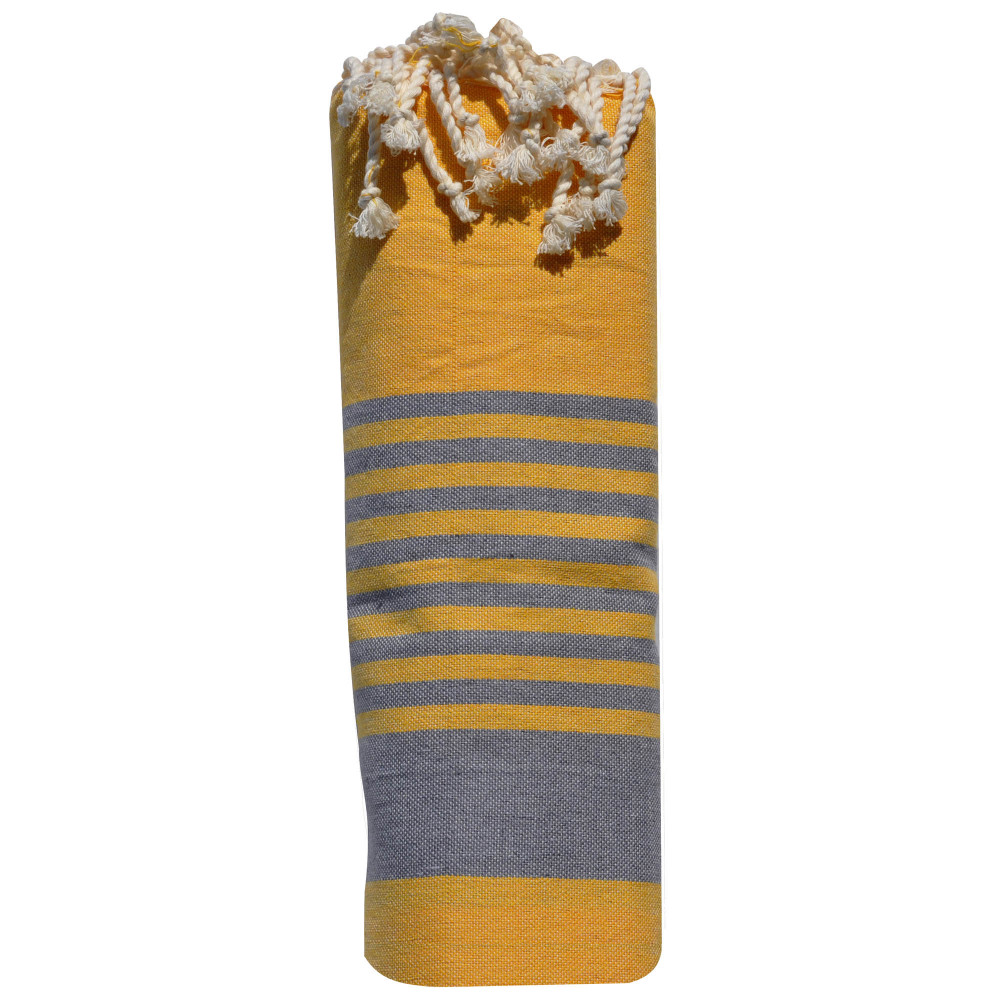 LES POULETTES BIJOUX Fouta Drap Plage et Hammam Coton Jaune Bande et Petites Rayures