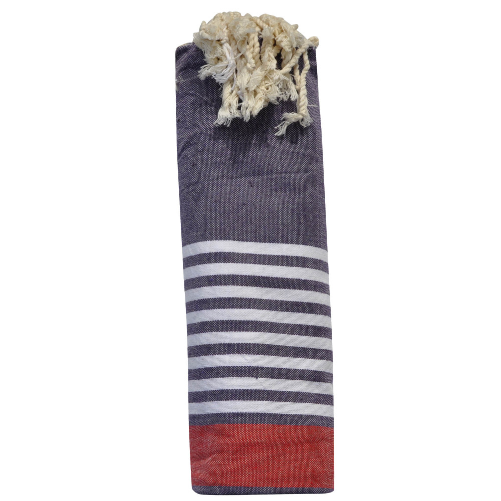 LES POULETTES BIJOUX Fouta Drap Plage et Hammam Coton Prune Bande Rouge et Petites R