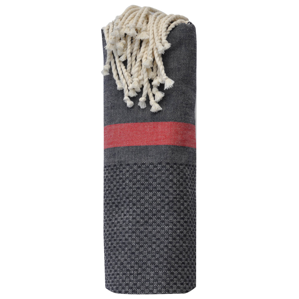 LES POULETTES BIJOUX Fouta Drap Plage et Hammam Coton Nid d'Abeille Gris avec Bande