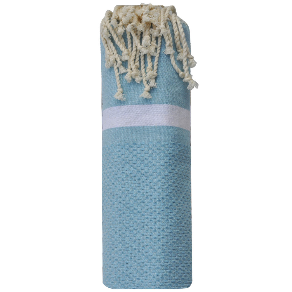 LES POULETTES BIJOUX Fouta Drap Plage et Hammam Coton Nid d'Abeille avec Bande Blanc