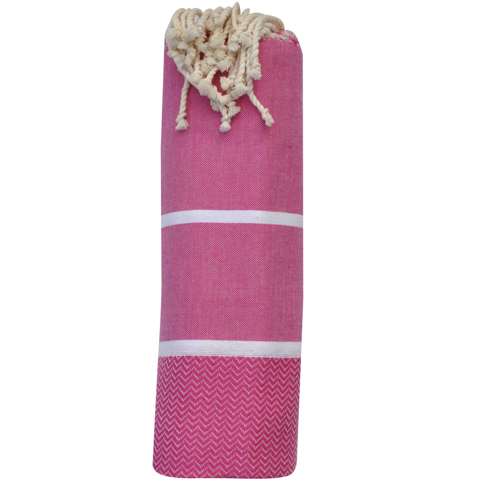 LES POULETTES BIJOUX Fouta Drap Plage et Hammam Coton Chevrons Deux Bandes Blanches