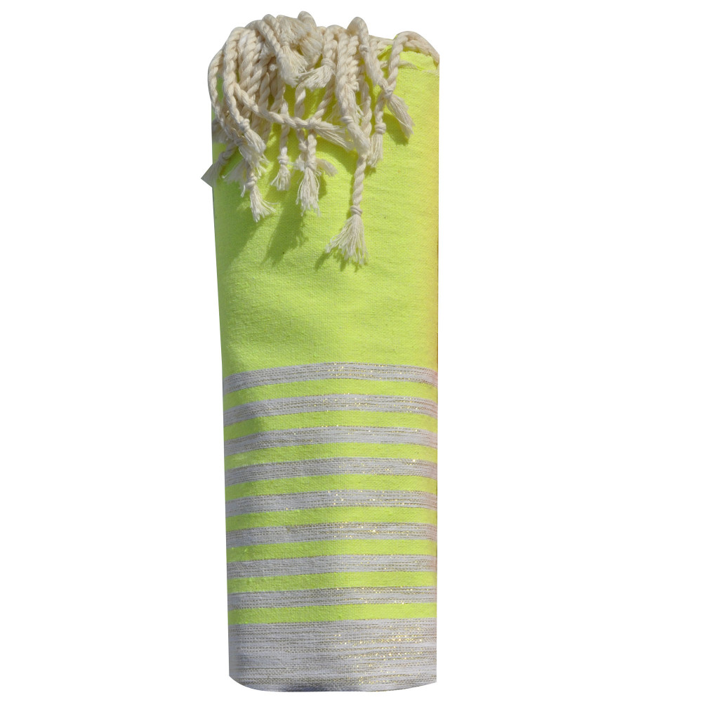 LES POULETTES BIJOUX Fouta Drap Plage et Hammam Coton Fluo Bande et Petites Rayures