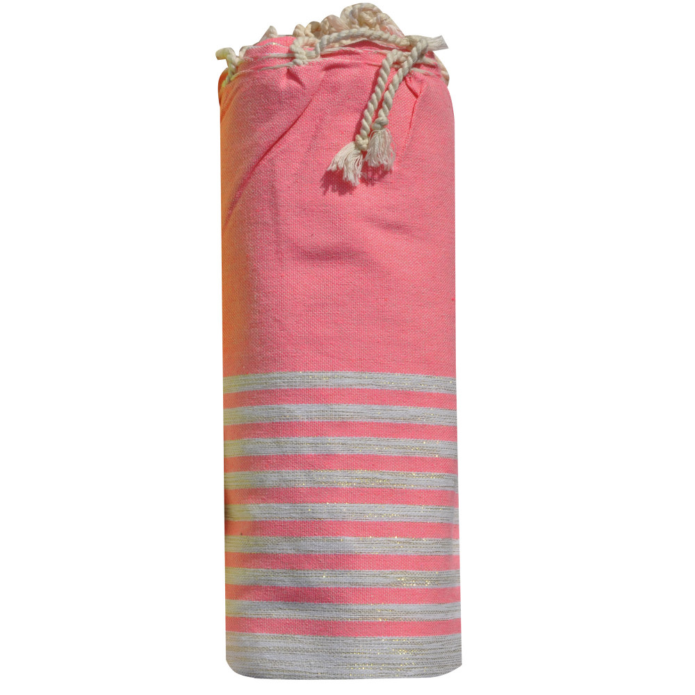 LES POULETTES BIJOUX Fouta Drap Plage et Hammam Coton Fluo Bande et Petites Rayures