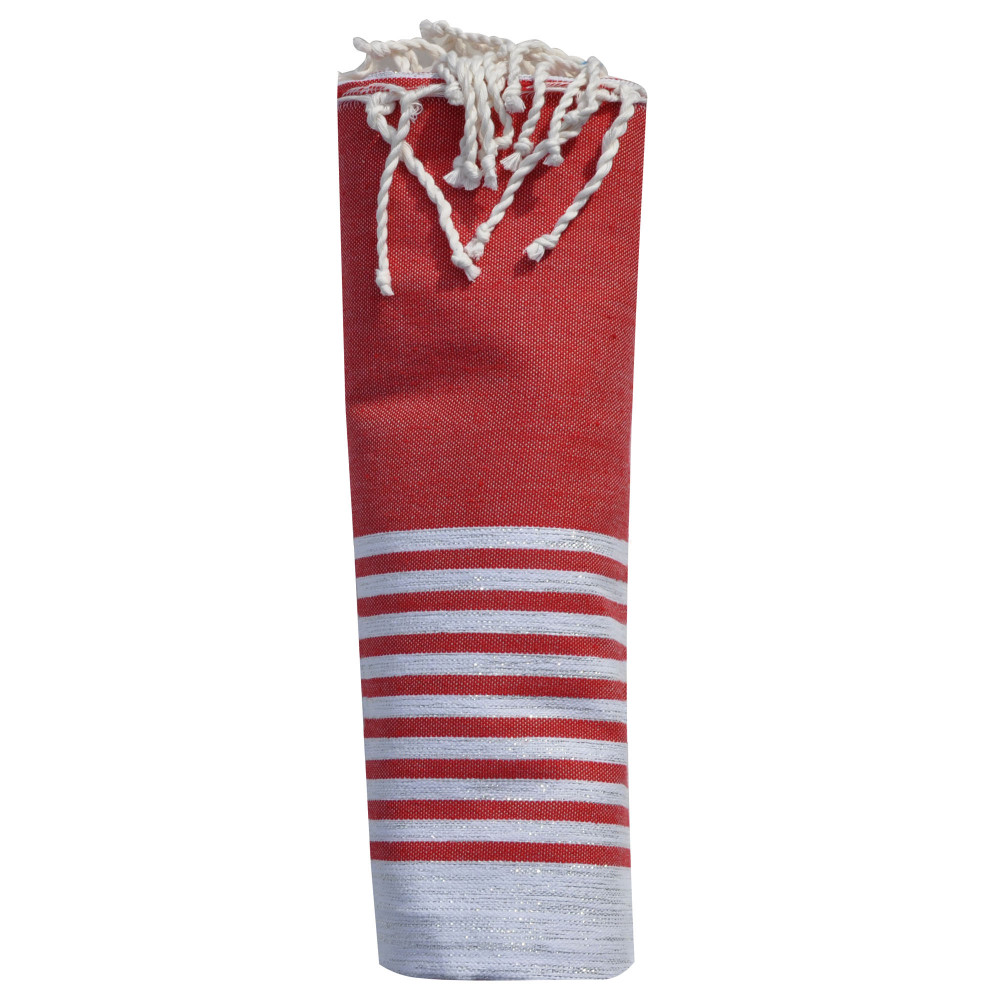LES POULETTES BIJOUX Fouta Drap Plage et Hammam Coton Bande et Petites Rayures Lurex
