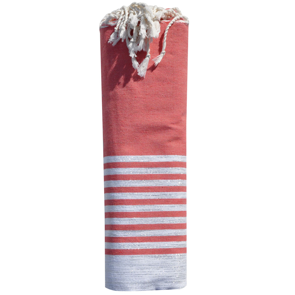 LES POULETTES BIJOUX Fouta Drap Plage et Hammam Coton Bande et Petites Rayures Lurex