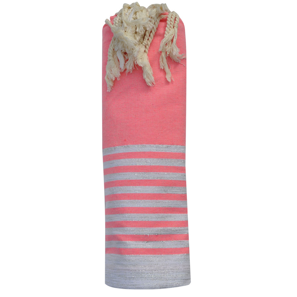 LES POULETTES BIJOUX Fouta Drap Plage et Hammam Coton Fluo Bande et Petites Rayures