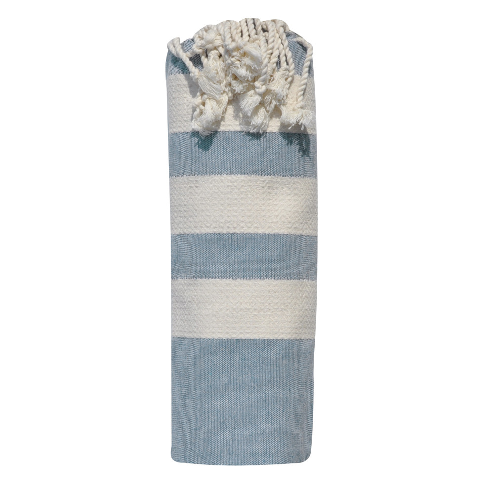 LES POULETTES BIJOUX - Fouta Drap Plage et Hammam Coton Trois Bandes Chevrons Beige