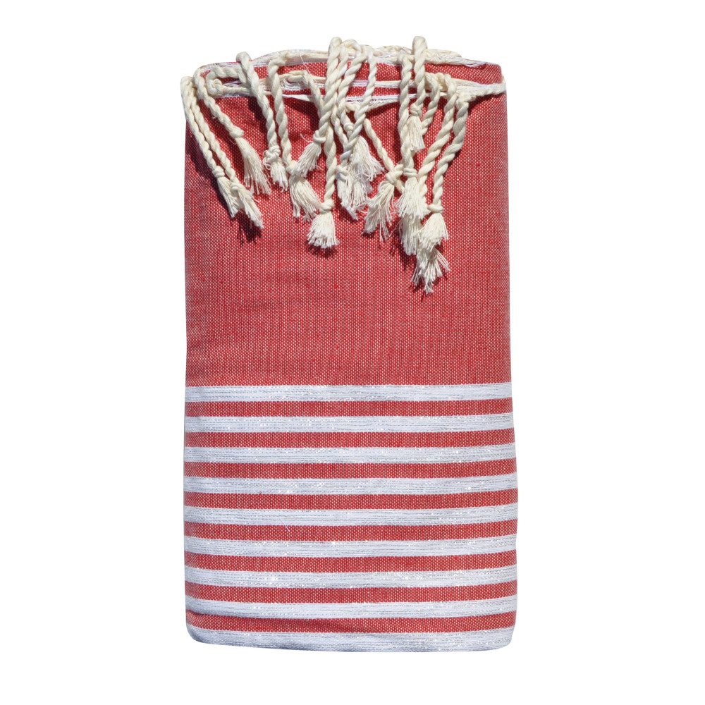 LES POULETTES BIJOUX Grand Fouta Drap Plage et Hammam Coton Petites Rayures Lurex Ar