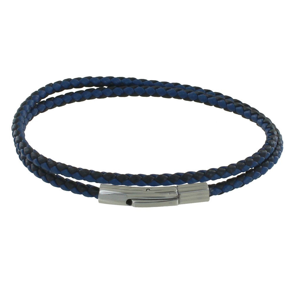 LES POULETTES BIJOUX Bracelet Homme Double Tour Bicolore Cuir Tréssé Rond pour Poign