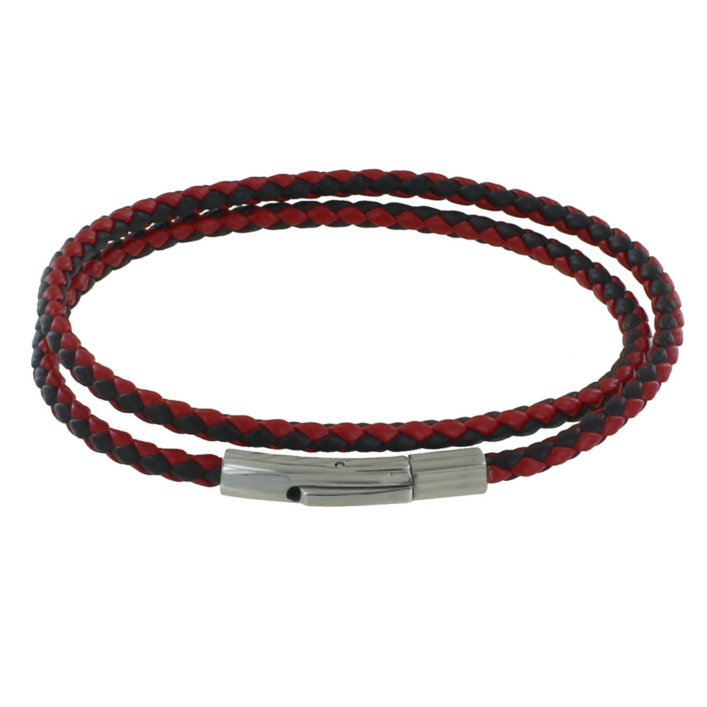 LES POULETTES BIJOUX Bracelet Homme Double Tour Bicolore Cuir Tréssé Rond pour Poign