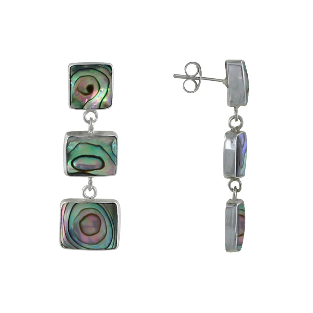 LES POULETTES BIJOUX Boucles d'Oreilles Argent Un Carré et Deux Rectangles de Nacre