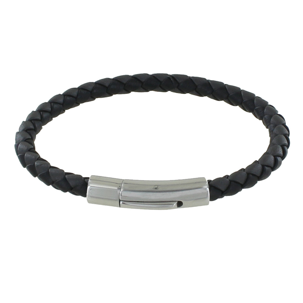 LES POULETTES BIJOUX Bracelet Homme Cuir Tréssé Rond Bicolore 19cm - Gris