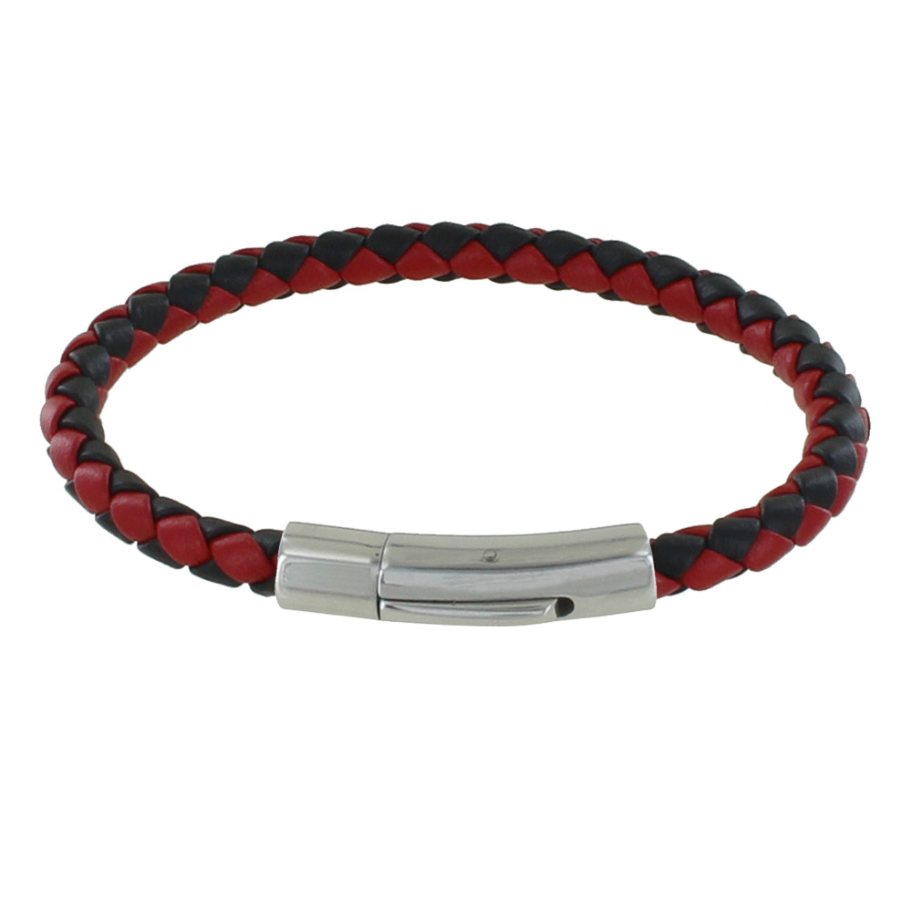 LES POULETTES BIJOUX Bracelet Homme Cuir Tréssé Rond Bicolore 19cm