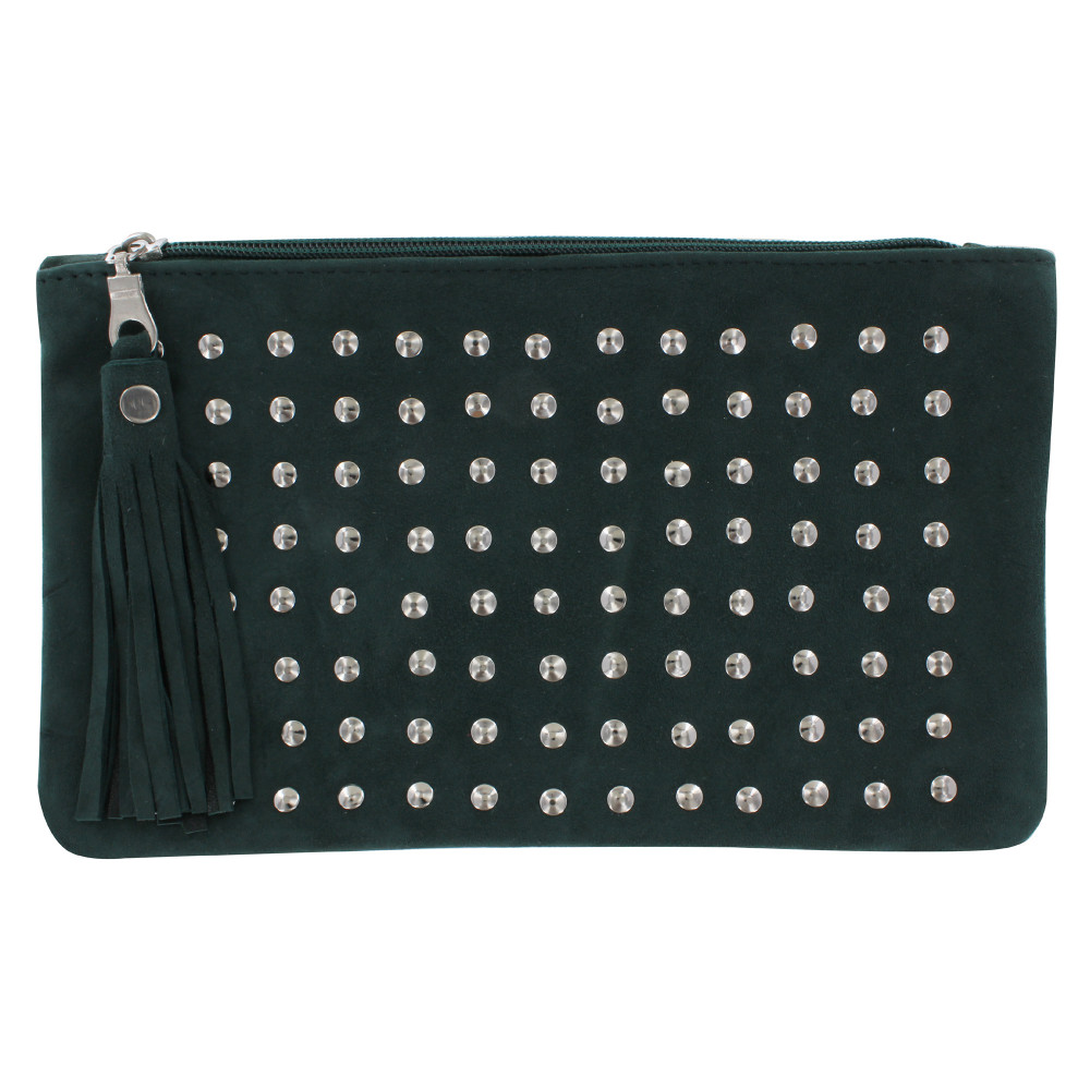 LES POULETTES BIJOUX - Pochette Sac Daim Clouté Couleur Vert Foncé