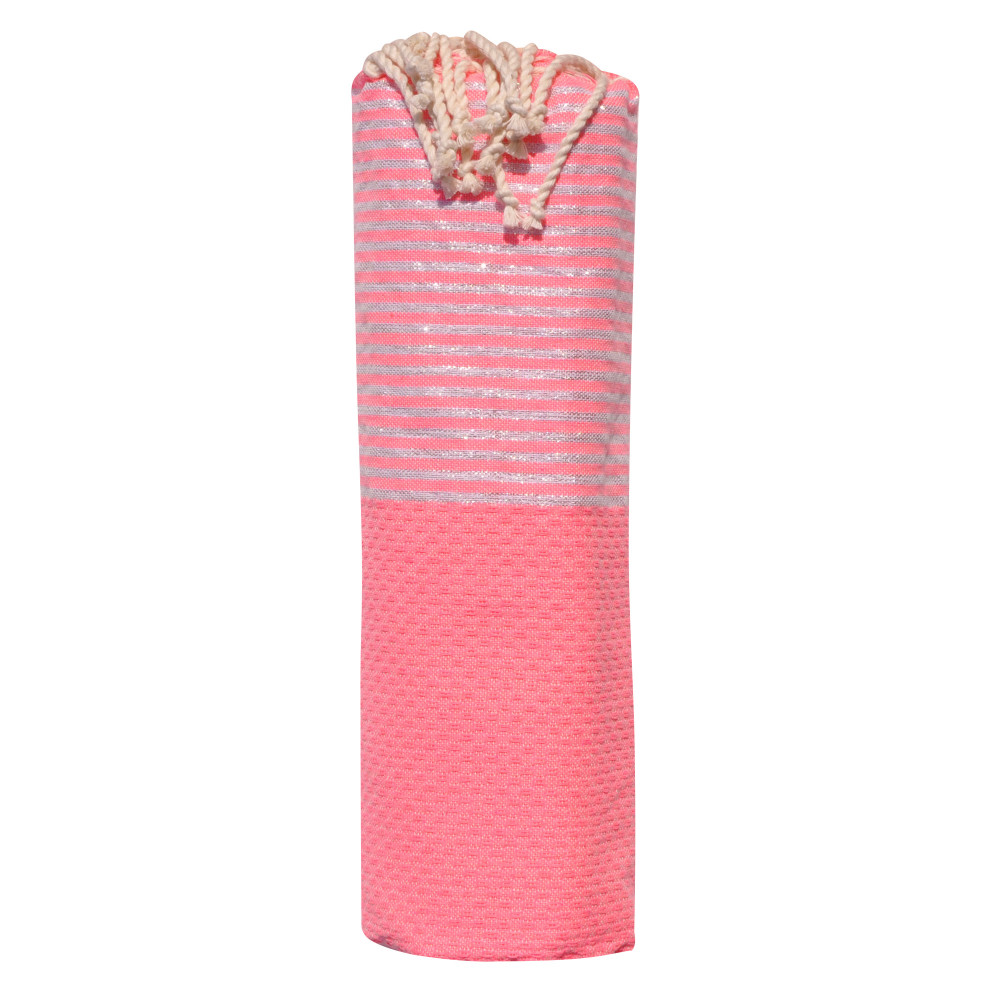 LES POULETTES BIJOUX Fouta Drap Plage et Hammam Coton Nid d'Abeille Rose Fluo Petite