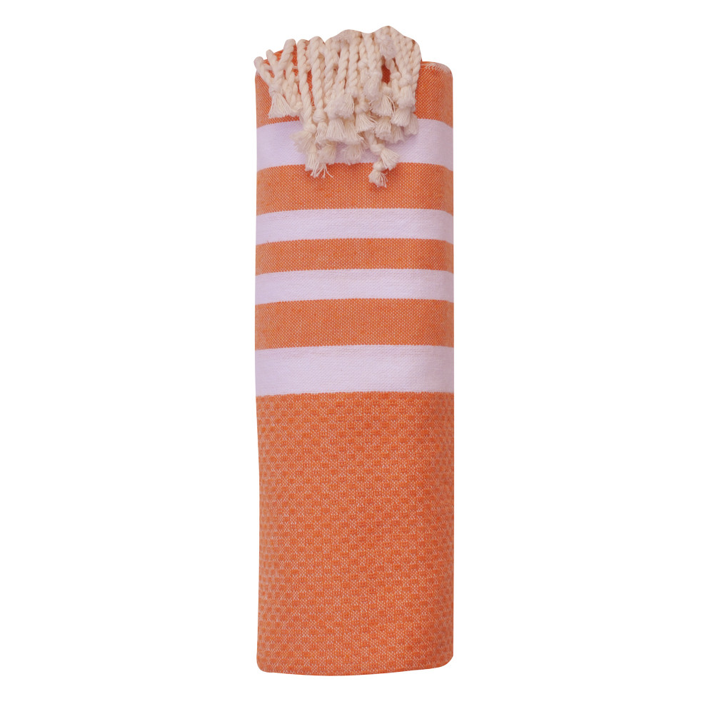 LES POULETTES BIJOUX - Fouta Drap Plage et Hammam Coton Nid d'Abeille Orange 4 Bande